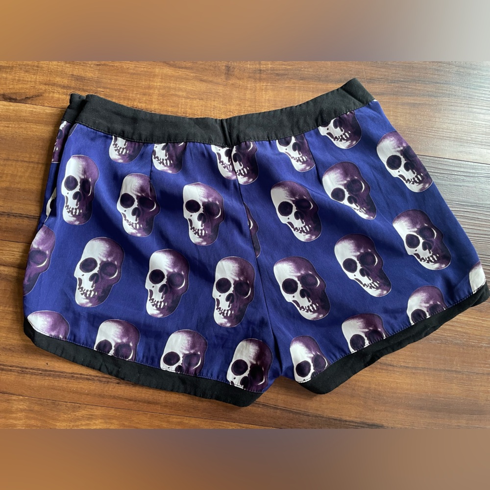 Skull Print Blue and Black Women's Shorts